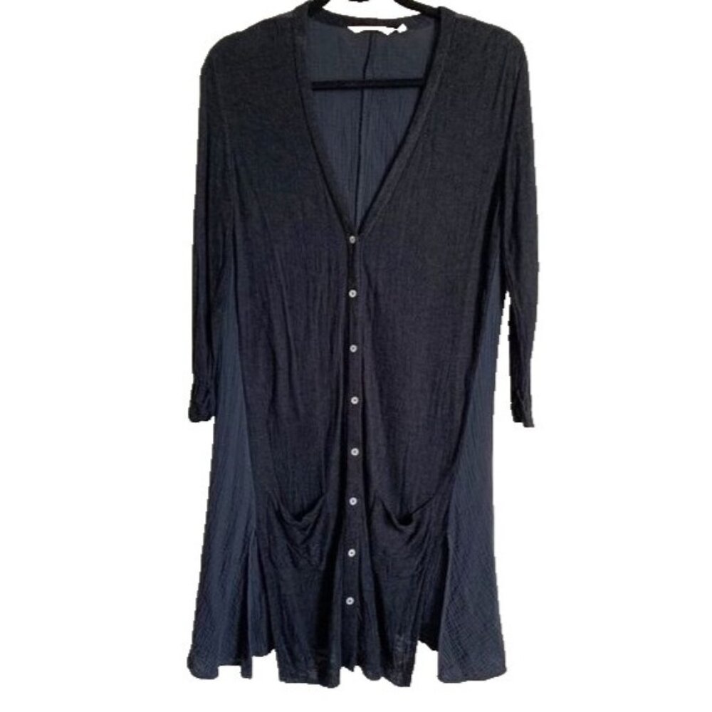 Soft Surroundings Women’s Black Linen Blend Mid Length Cardigan Small Pockets